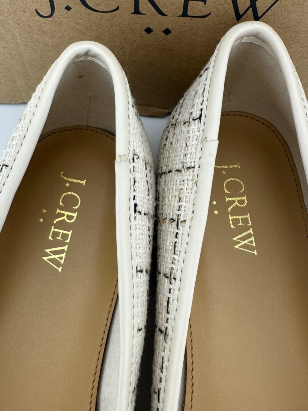 J. CREW TWEED BALLET FLATS NATURAL IVORY CREAM BOW SLIP ON WOMEN'S SHOE SIZE 7,5 - Picture 7 of 12